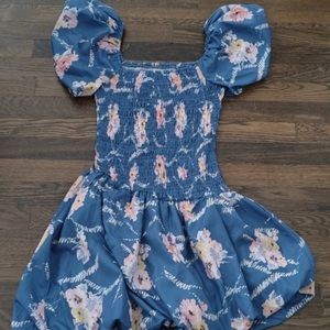 love shake fancy Asa Floral Print Smocked blue mini dress